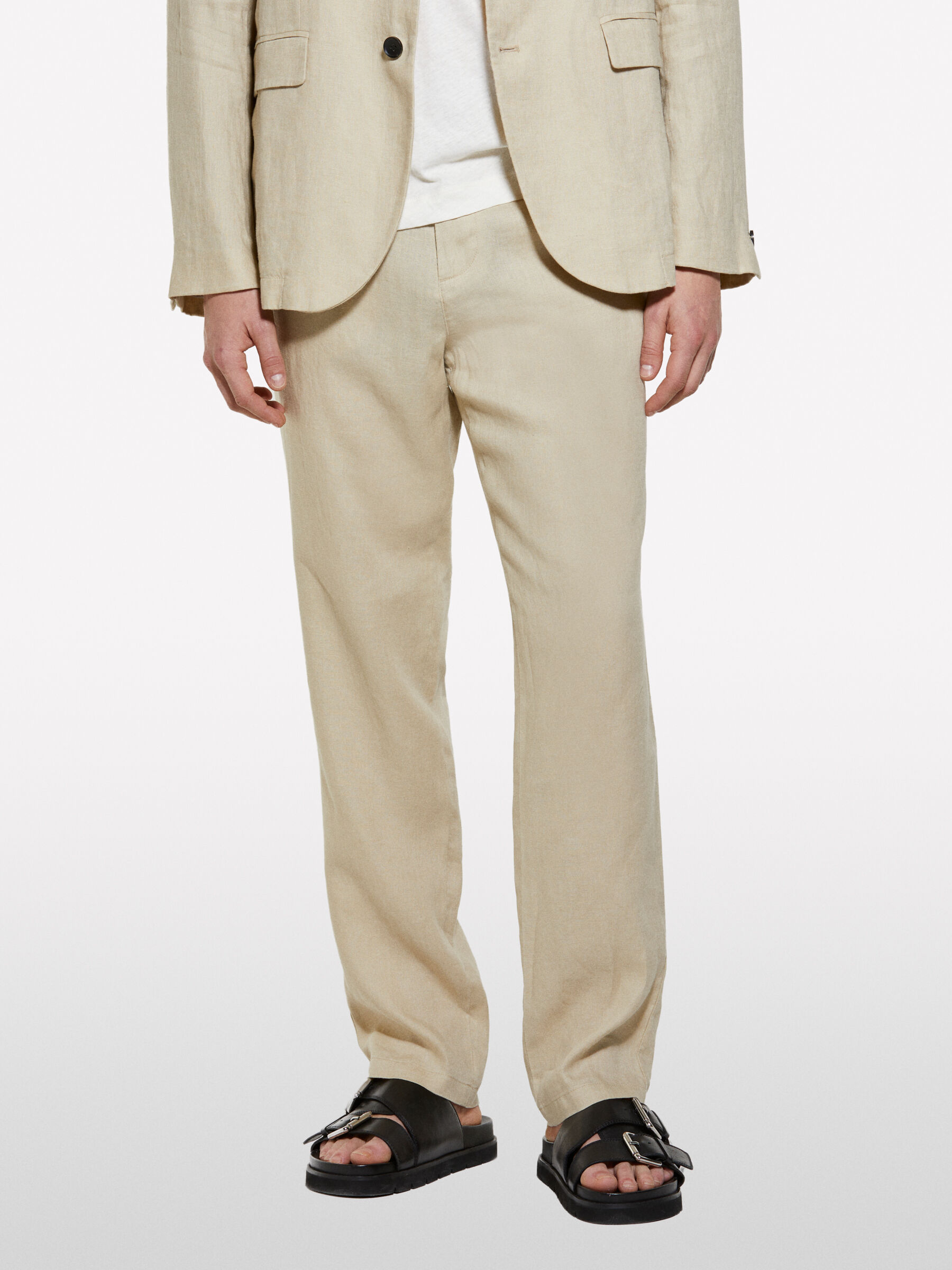 アプントビー　TROUSERS VICHY LINEN AND COTTON rennes — Apuntob | Long Straight Trousers in Natural Vichy Linen