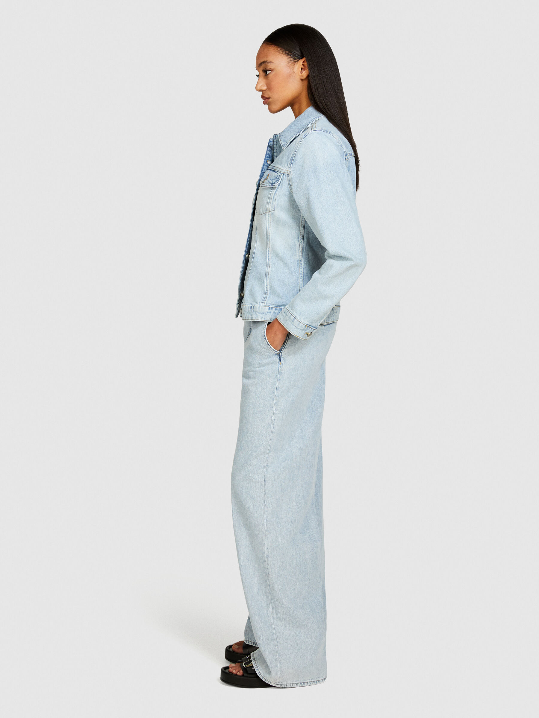 Slim fit denim jacket, Light Blue - Sisley