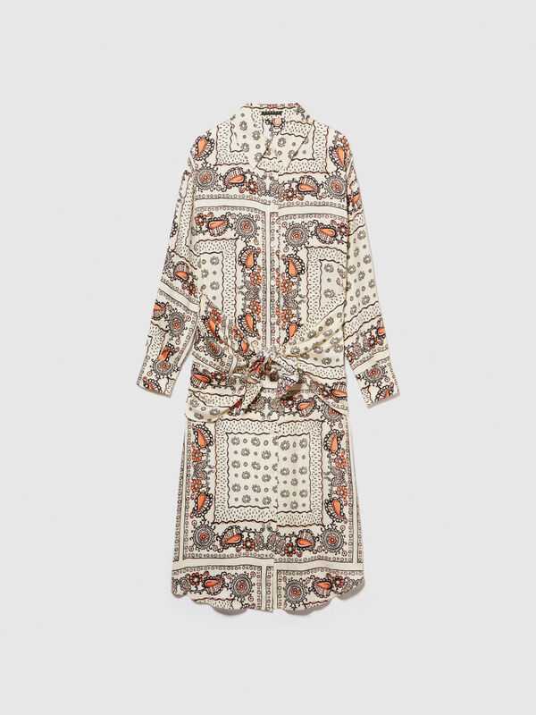 Printed shirt dress with sash - women's midi dresses | Sisley