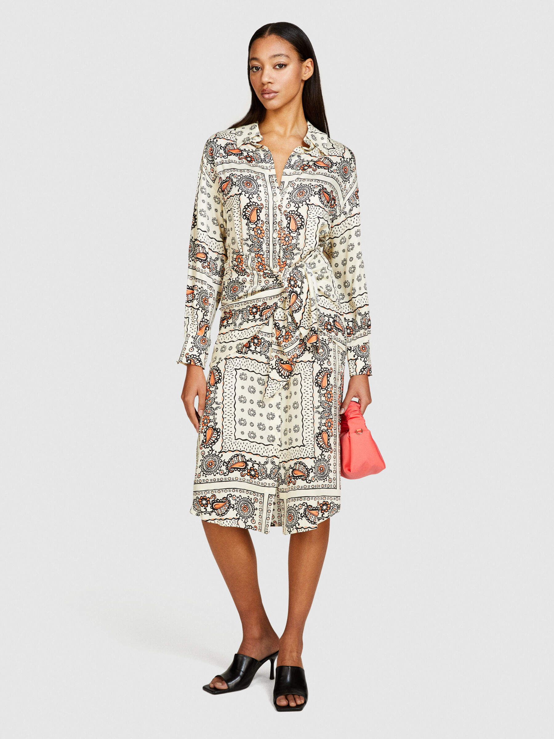 Printed shirt dress with sash Women image number null