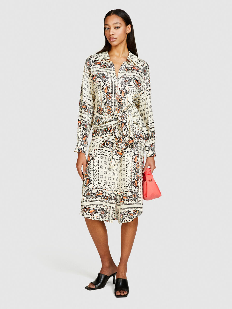 Printed shirt dress with sash Women image number null