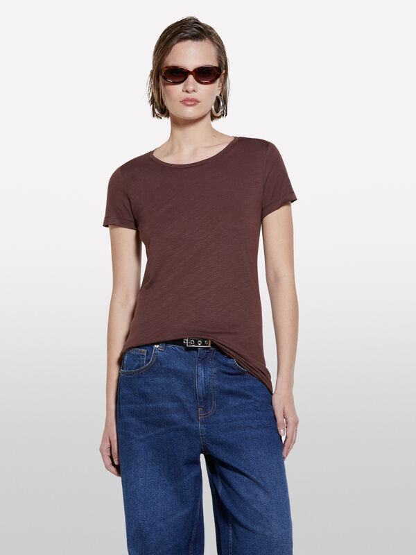 Brown crew neck t-shirt - women's short sleeve t-shirts | Sisley