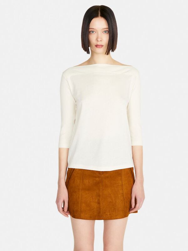 T-shirt with boat neck - women's long sleeve t-shirts | Sisley