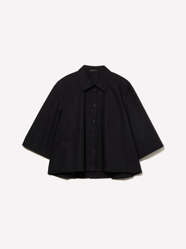 Black cropped shirt with creases - women's shirts | Sisley