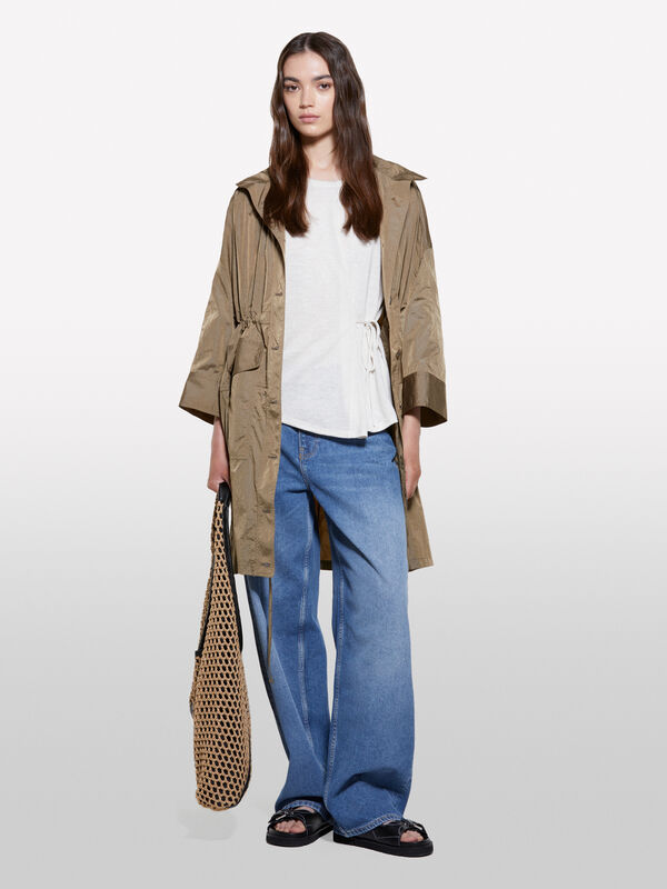 Brown parka with crinkle look - women's jackets | Sisley