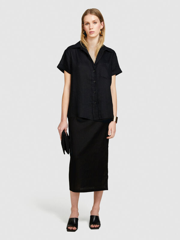 Short sleeve 100% linen shirt - women's shirts | Sisley