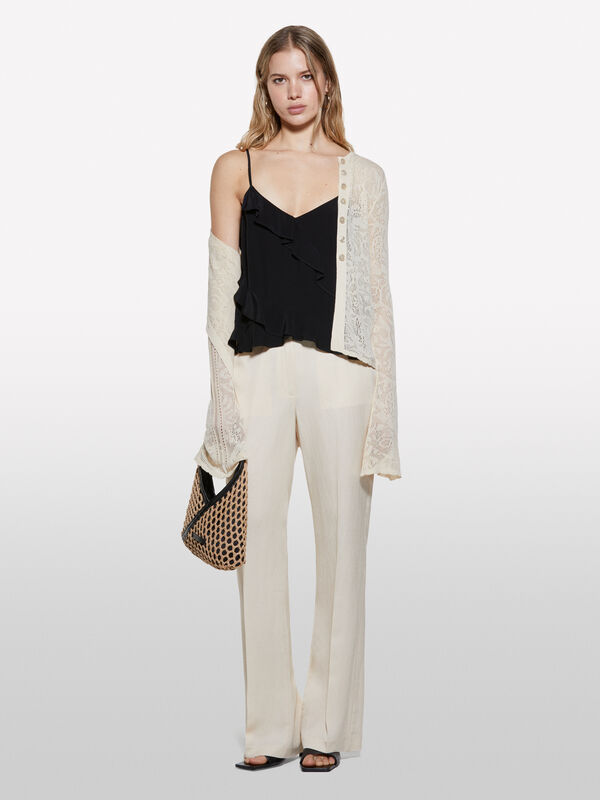 Black lingerie top with rouches - women's tops | Sisley