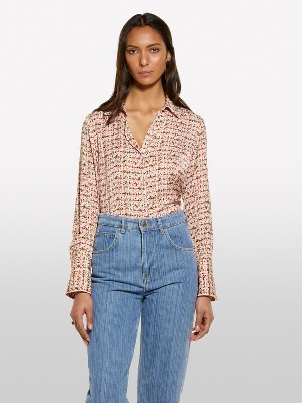 Pink printed satin shirt - women's shirts | Sisley