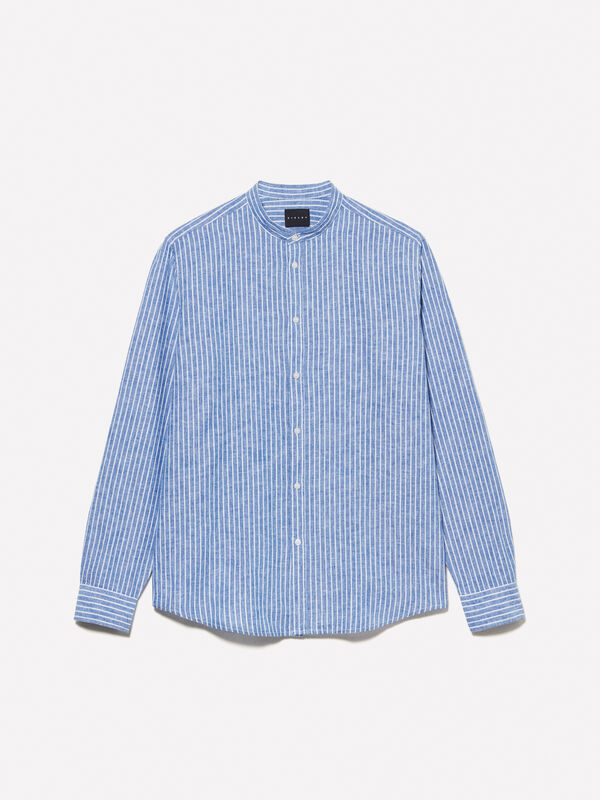 Light blue striped Mandarin collar shirt - men's regular fit shirts | Sisley