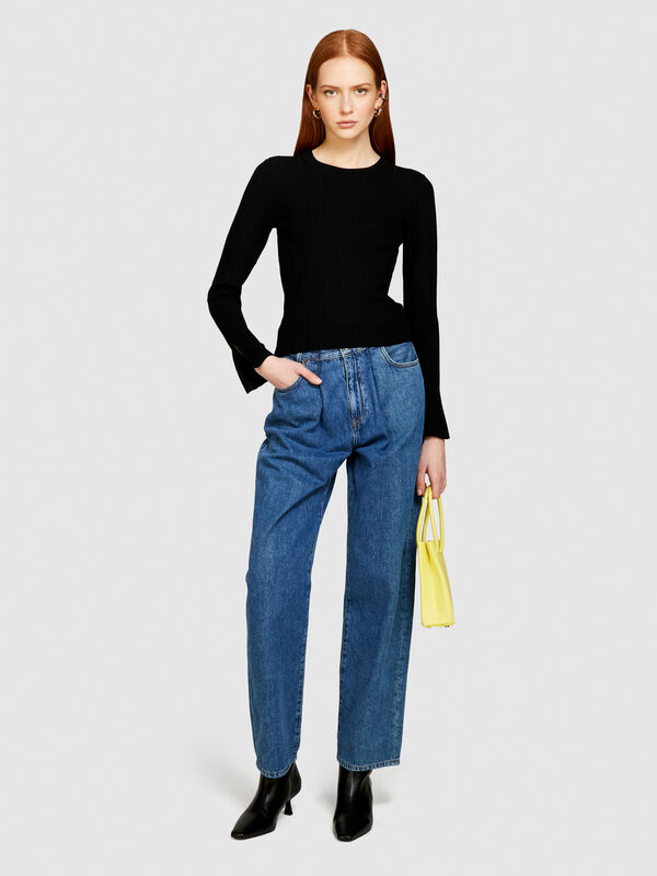 Slim fit ribbed sweater - women's crew neck sweaters | Sisley