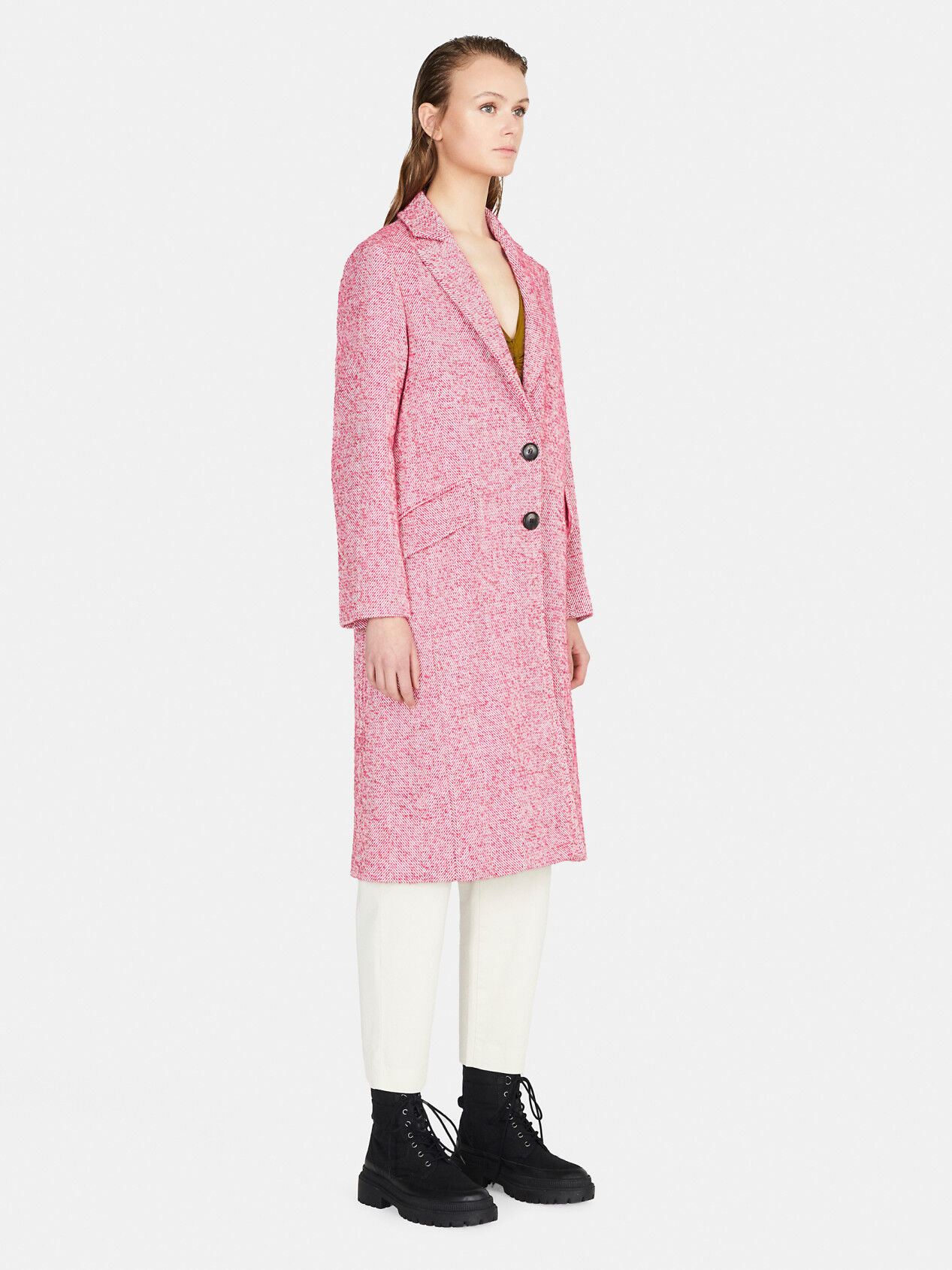 Long yarn dyed coat, Pink - Sisley