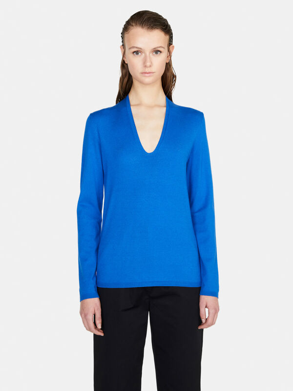 Sweater with plunging neckline - women's v-neck sweaters | Sisley
