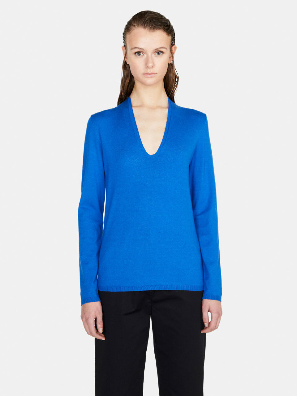 Sweater with plunging neckline