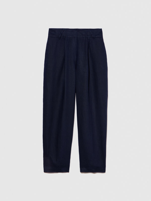 100% linen barrel leg trousers - women's carrot fit trousers | Sisley