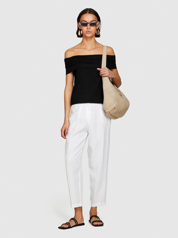 100% linen barrel leg trousers - women's carrot fit trousers | Sisley