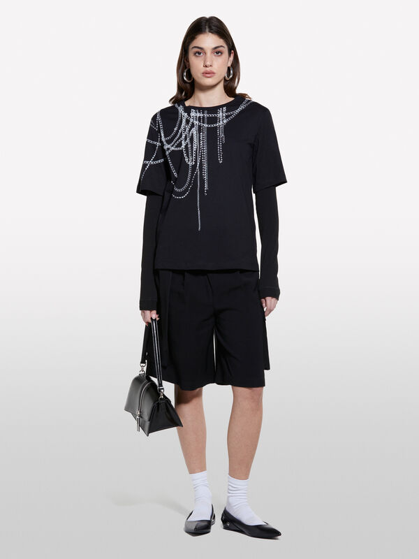 Black t-shirt with print - women's short sleeve t-shirts | Sisley