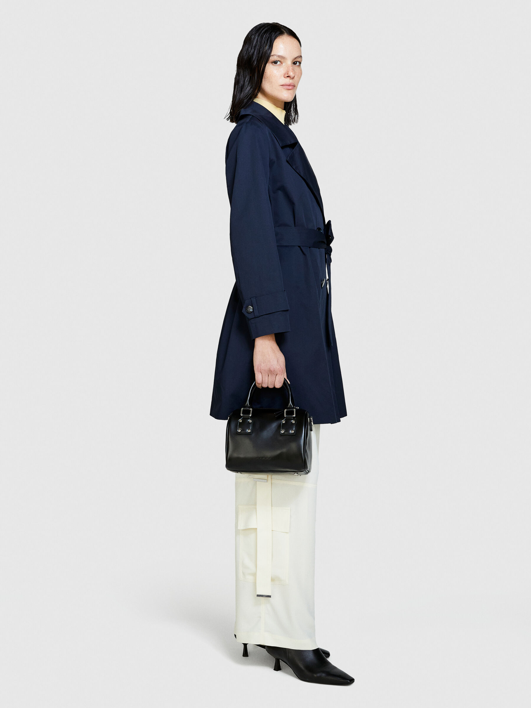 Oversized trench coat with sash, Dark Blue - Sisley Oversized trench coat with sash, Dark Blue - Sisley