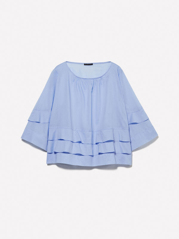 Light blue blouse with frills - women's blouses | Sisley