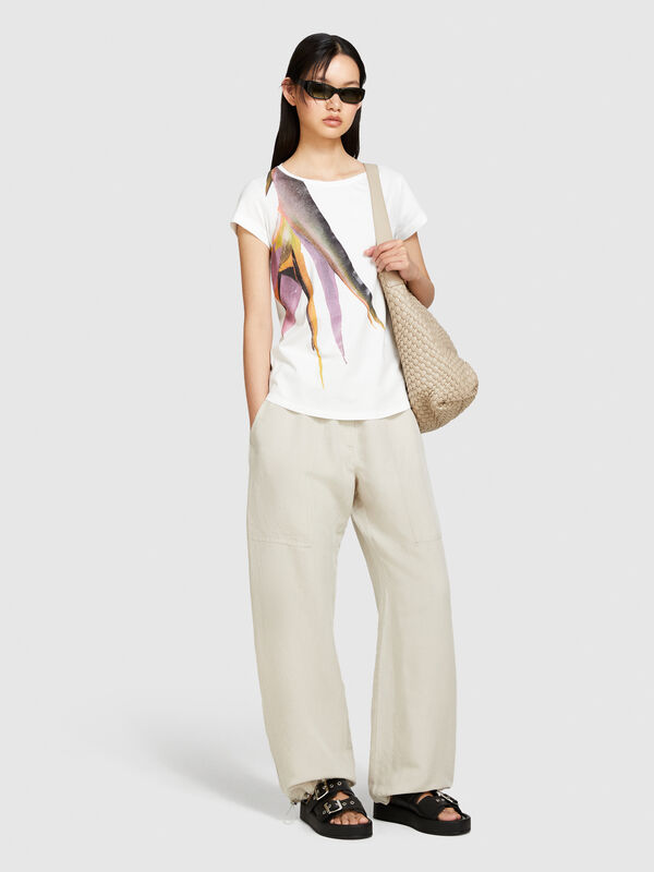 T-shirt with glossy print - women's short sleeve t-shirts | Sisley