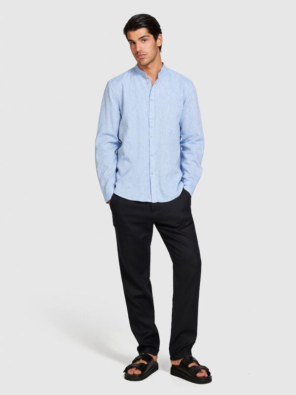Mandarin collar shirt in linen blend - men's regular fit shirts | Sisley