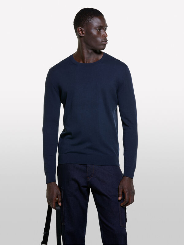 Solid dark blue sweater - men's crew neck sweaters | Sisley