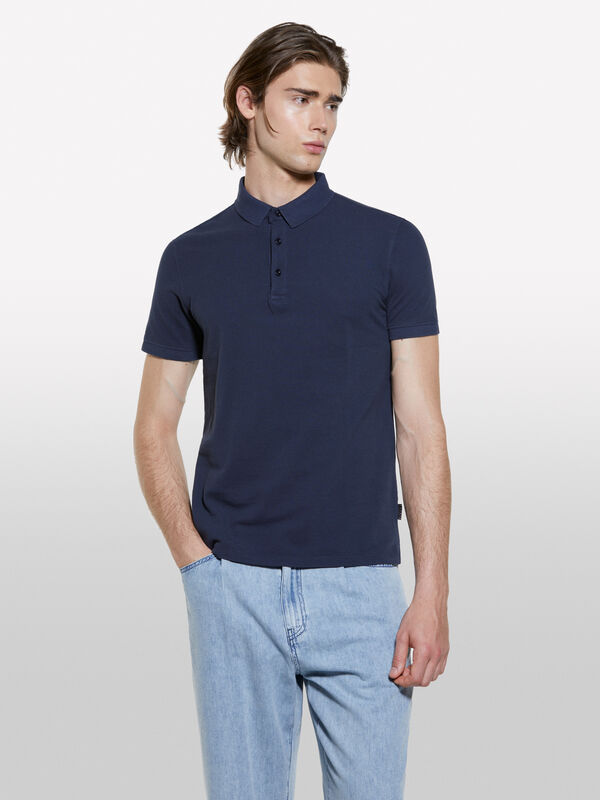 Dark blue 100% cotton polo - men's polos | Sisley