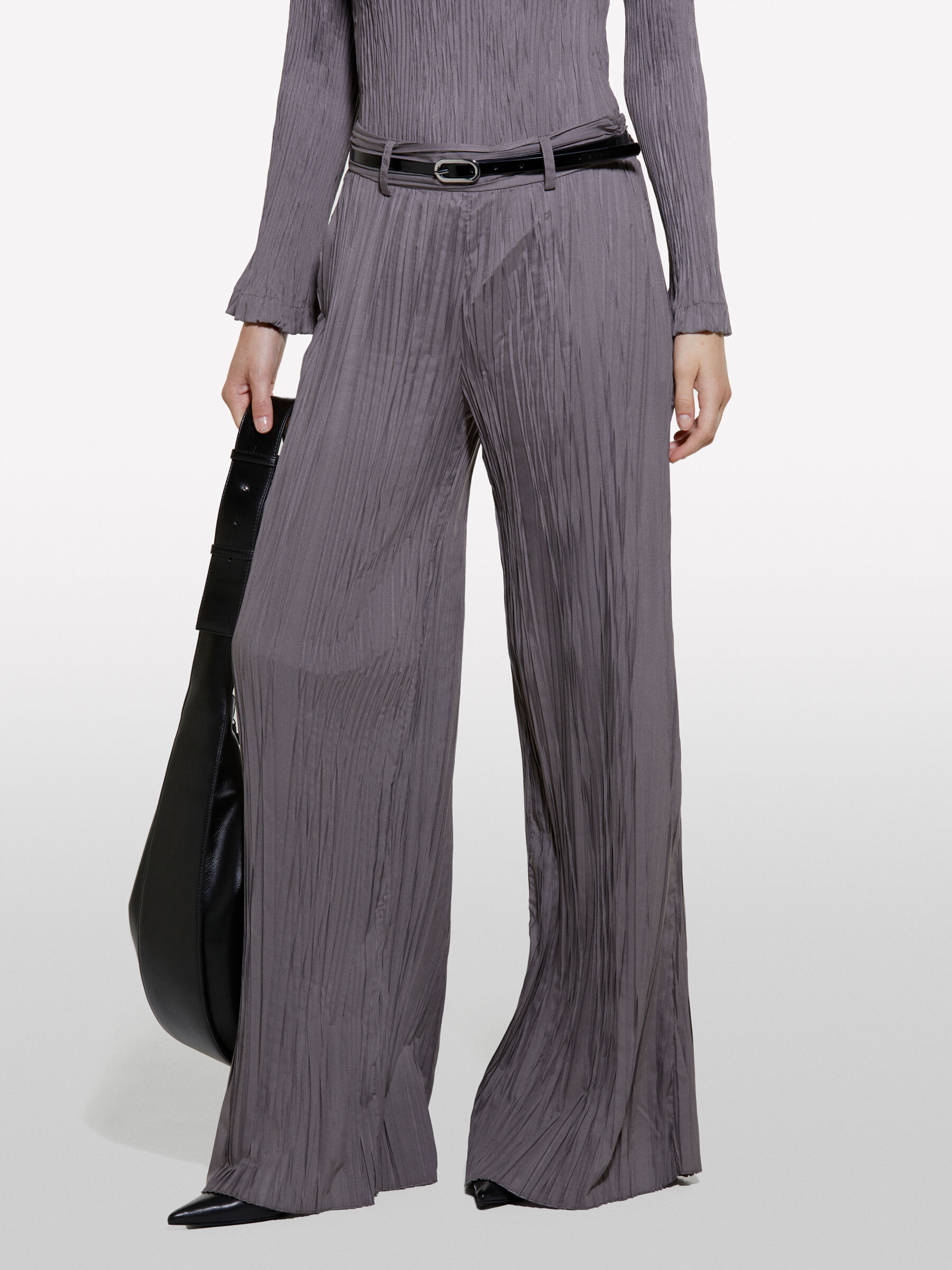 Dark gray wide leg pleated trousers Dark Gray Sisley