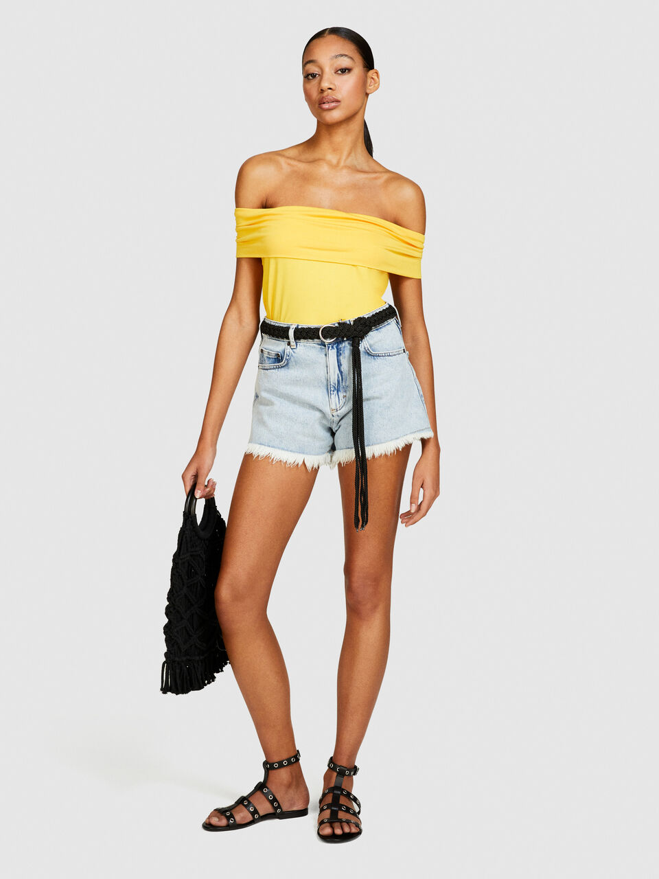 Fringed jean shorts Women image number null