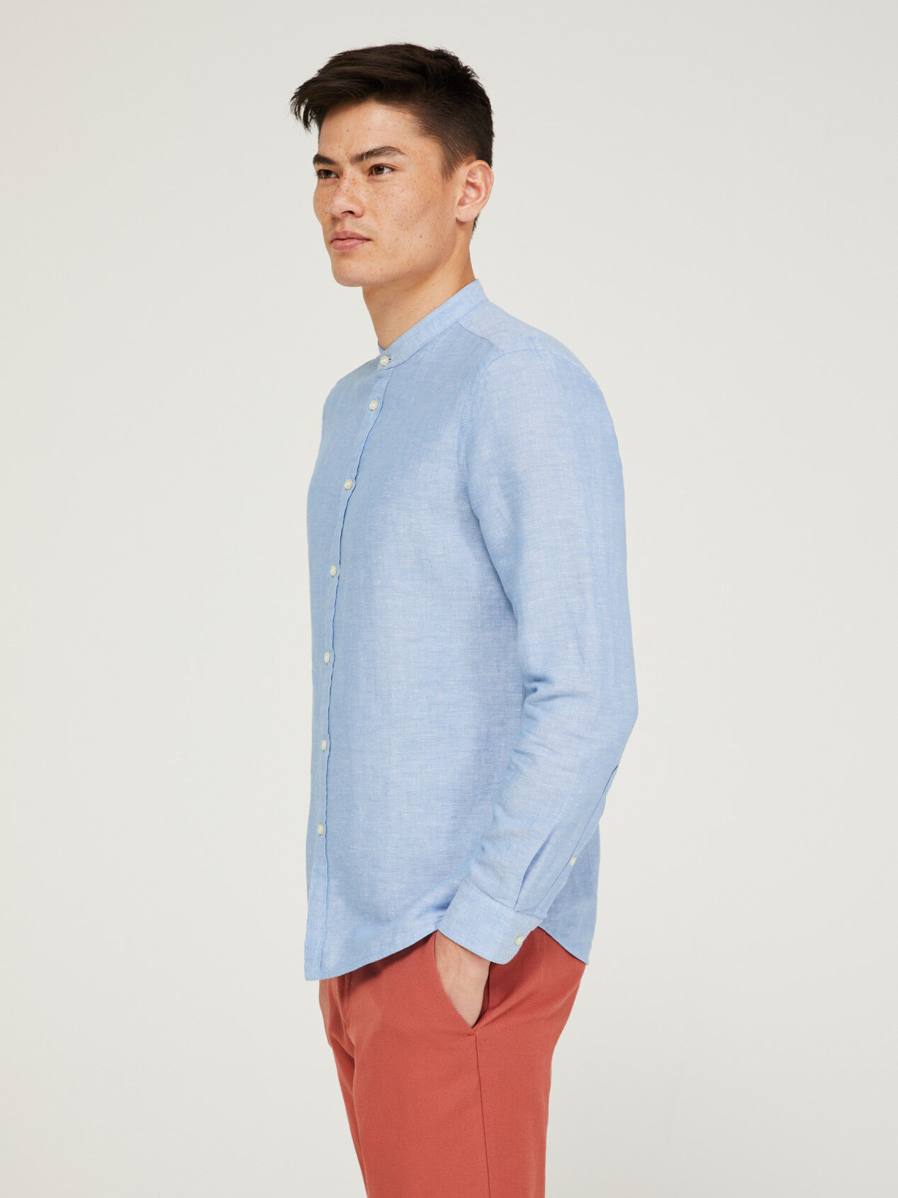 Light blue mandarin collar shirt Outlet