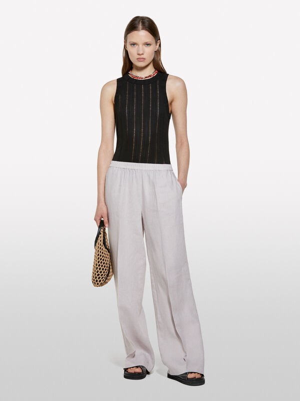 Gray flare fit trousers in 100% linen - women's palazzo trousers | Sisley