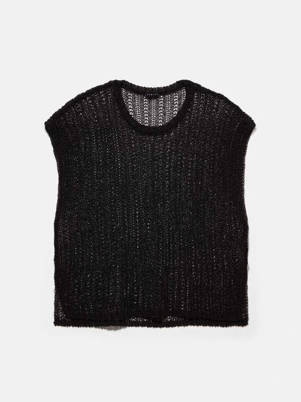 Open-knit sweater, Black - Sisley