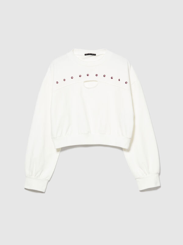 Cropped sweatshirt with studs - girls' knitwear | Sisley Young