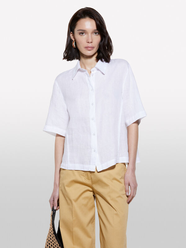 White short sleeve shirt in 100% linen  - women's shirts | Sisley