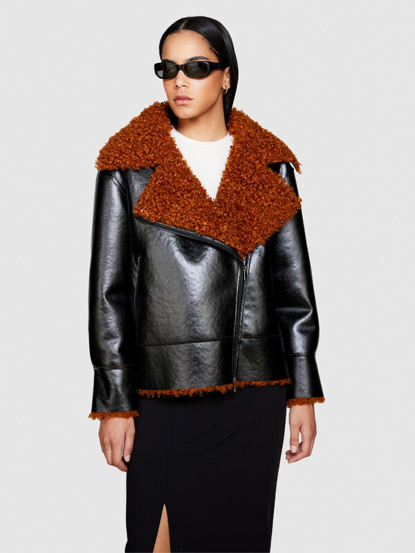 Oversized biker jacket with contrast - women's jackets | Sisley