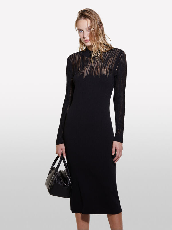 Black long knit dress - women's long dresses | Sisley