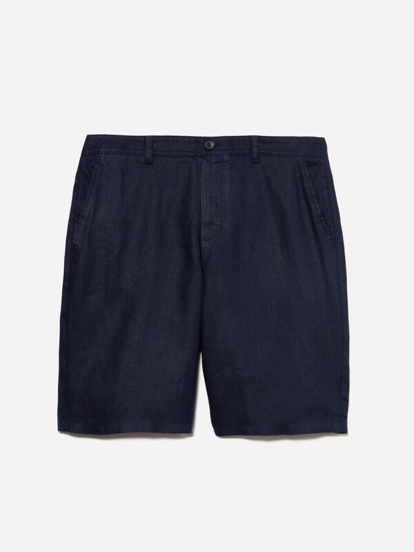 Dark blue 100% linen bermudas Dark blue 100% linen bermudas - men's shorts | Sisley