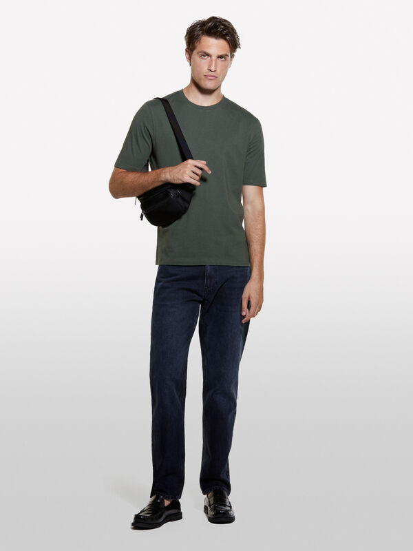Military green crew neck t-shirt in 100% organic cotton - men's short sleeve t-shirts | Sisley