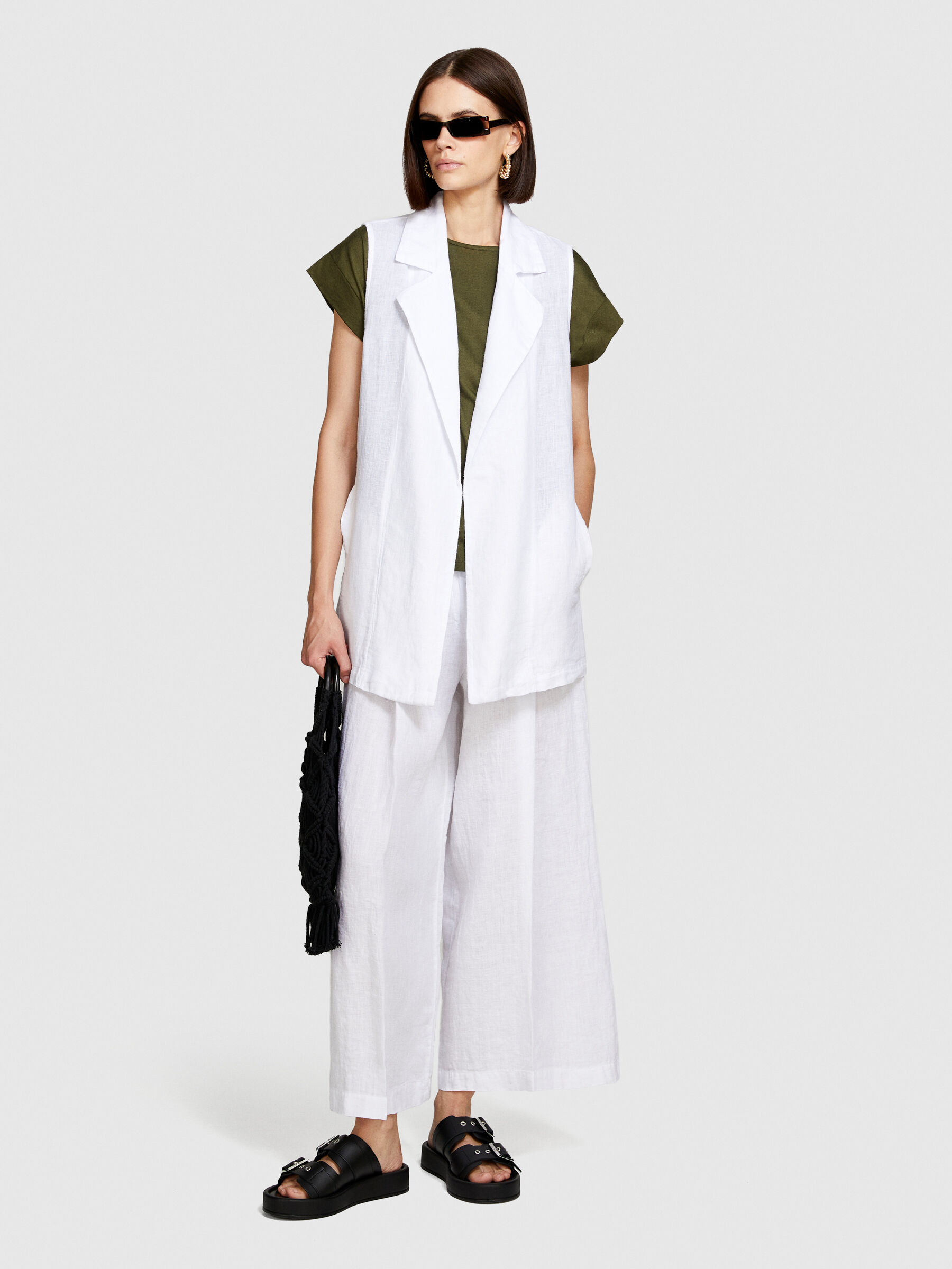 UN3D. VEST LIKE White レア！！ 100% linen open vest, White - Sisley