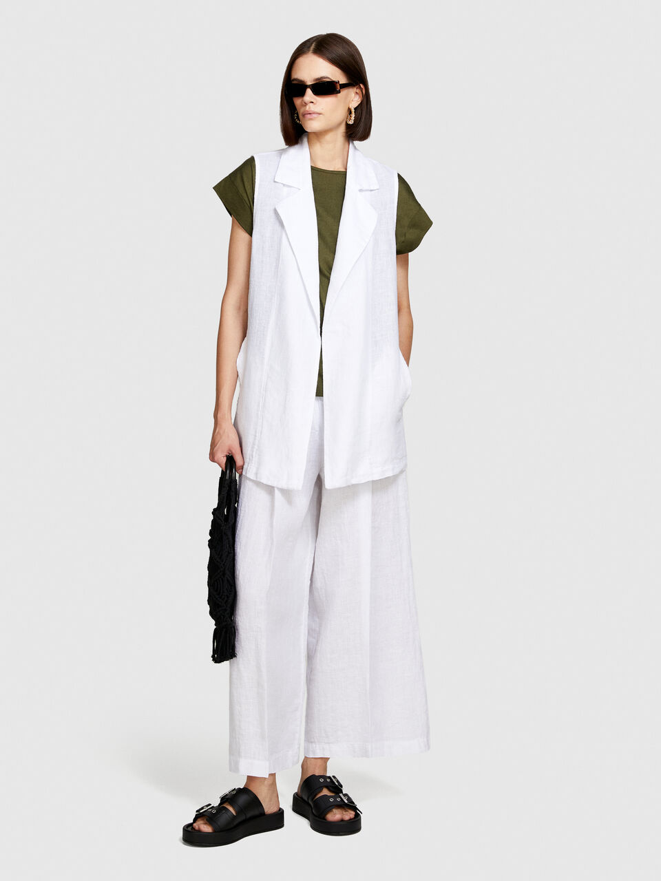 100% linen open vest Women image number null