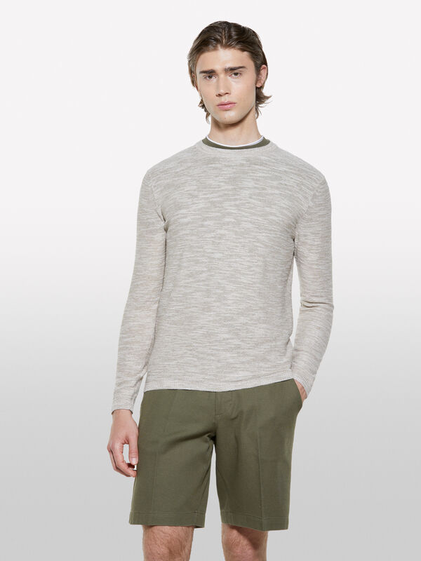 Light beige melange top - men's crew neck sweaters | Sisley