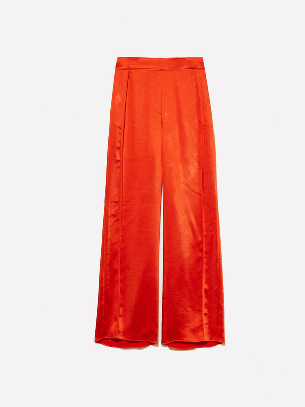 Red satin palazzo trousers - women's palazzo trousers | Sisley