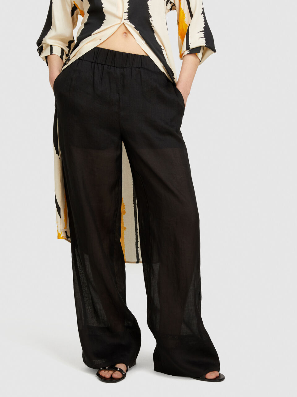 Flared ramie trousers Women image number null
