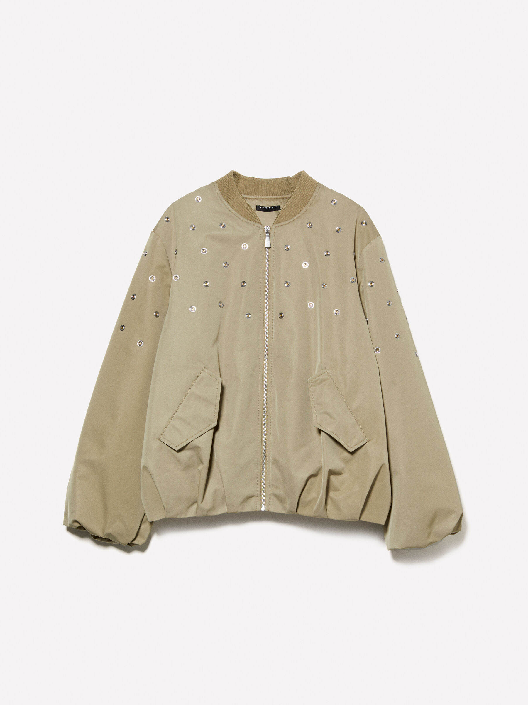 Oversized bomber jacket with studs, Light Green - Sisley