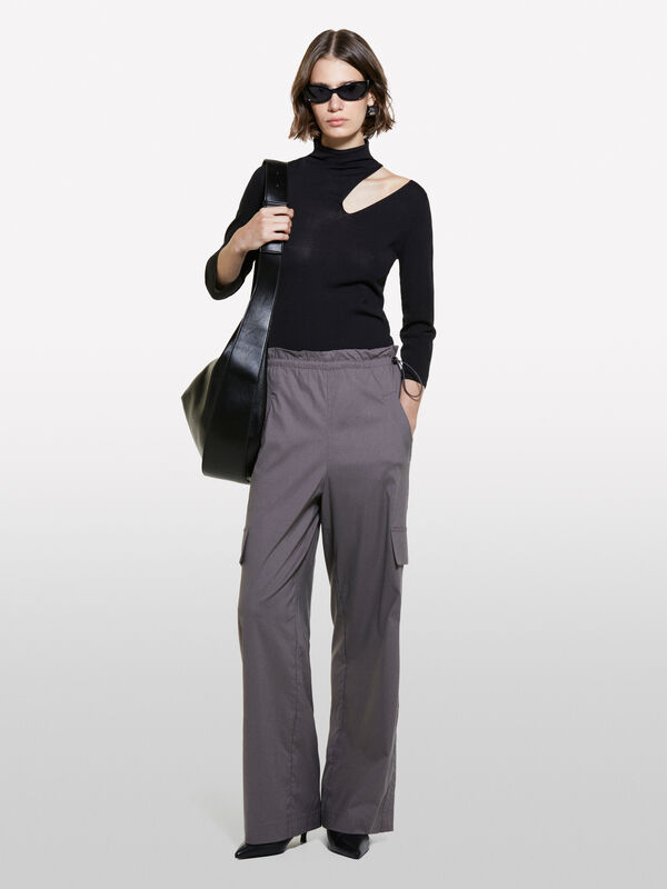 Dark gray low-waisted trousers with bands - women's regular fit trousers | Sisley