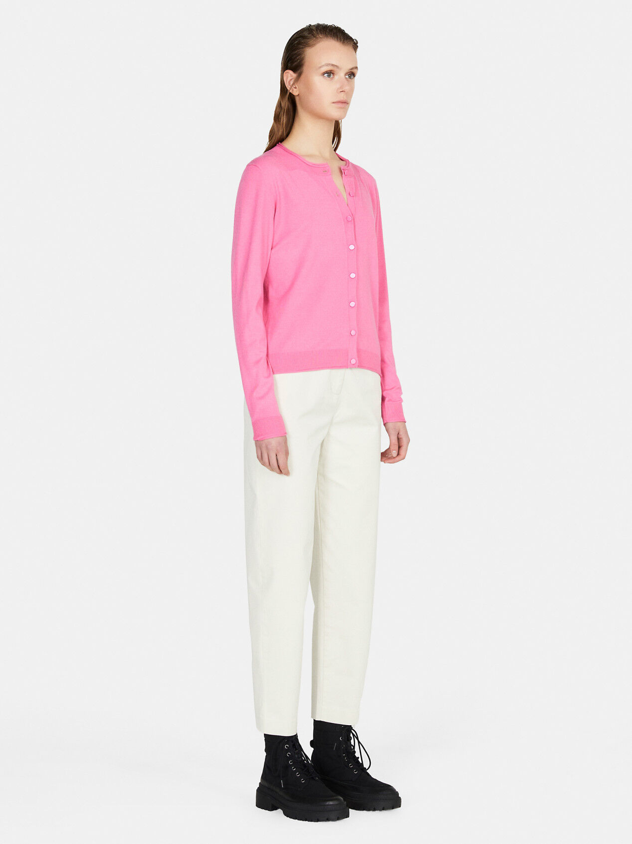 Solid color cardigan Pink Sisley