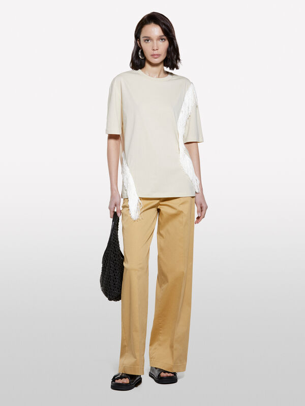 Mustard wide leg trousers - women's palazzo trousers | Sisley