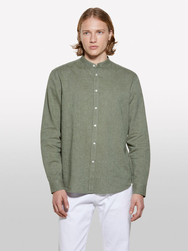 Green Mandarin collar shirt - men's regular fit shirts | Sisley