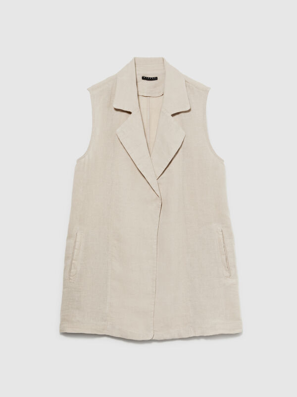 100% linen open vest - women's vests and sleeveless jackets | Sisley