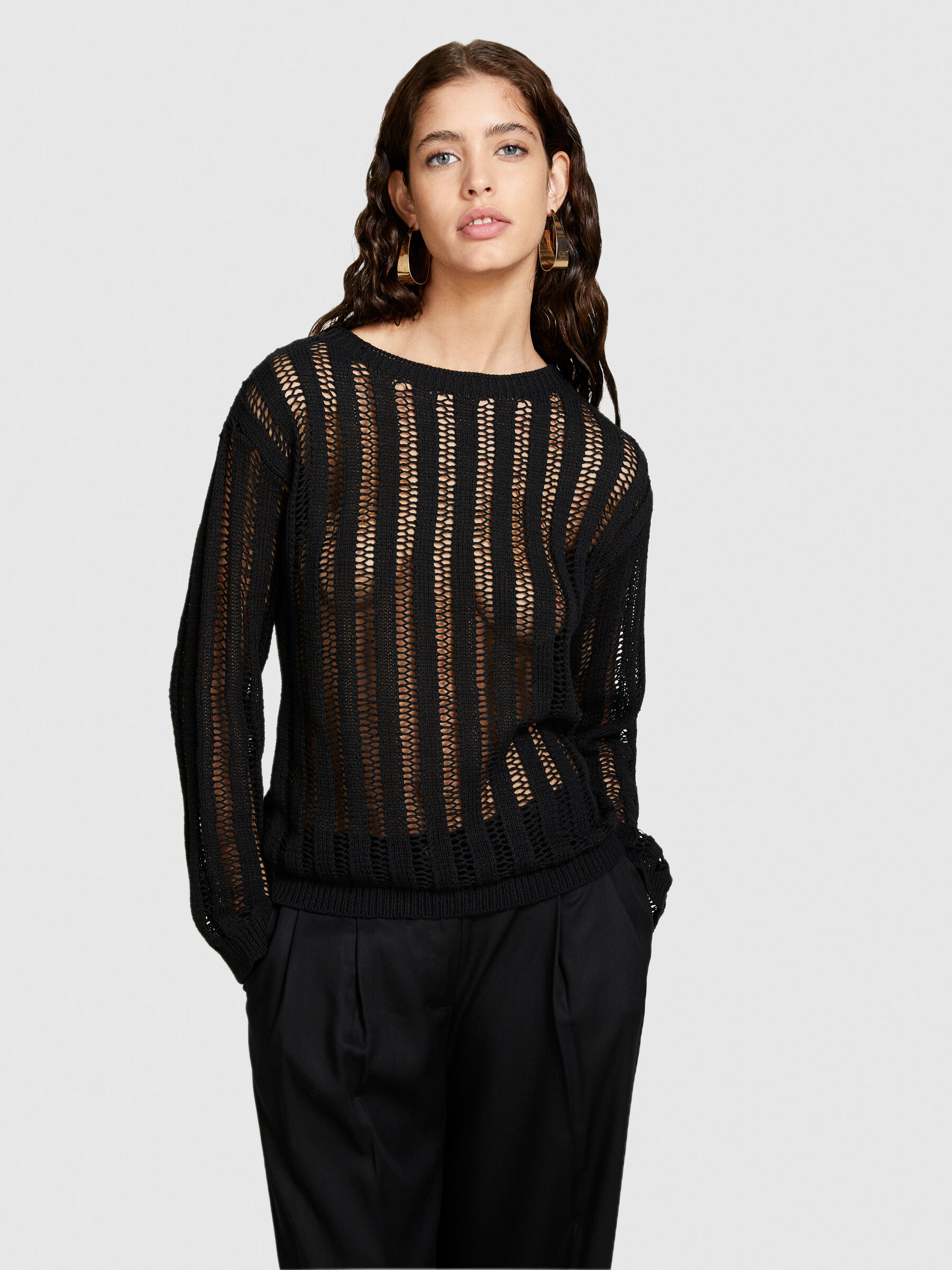 Ribbed look sweater, Black - Sisley