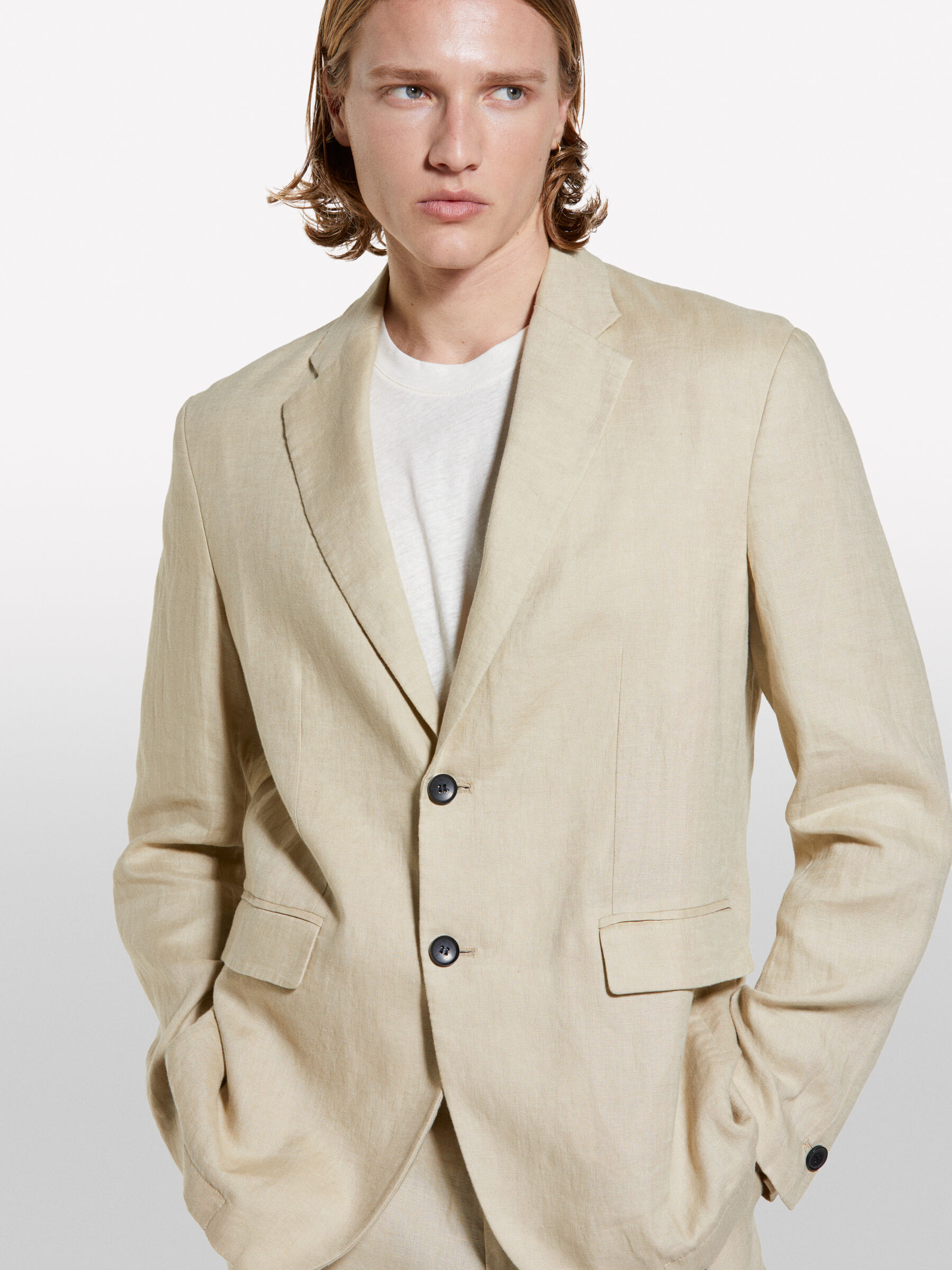 Sand beige 100% linen blazer, Beige - Sisley